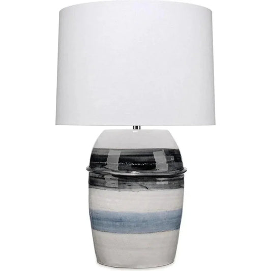 Coastal Style White Ceramic Horizon Striped Table Lamp - LOOMLAN - Jamie Young - Table Lamps