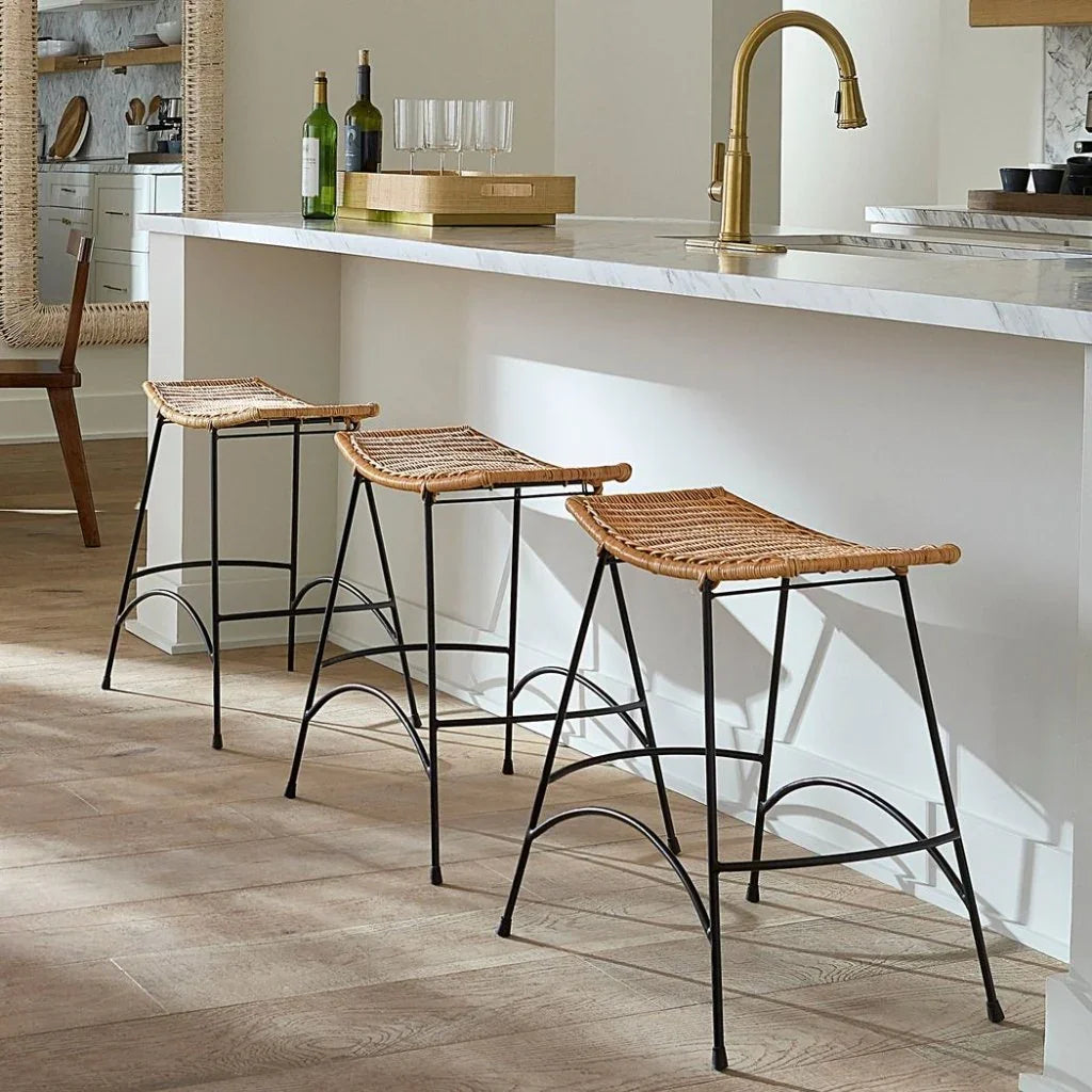 Coastal Style Woven Rattan Wing Counter Stoolout Back - LOOMLAN - Jamie Young - Counter Stools