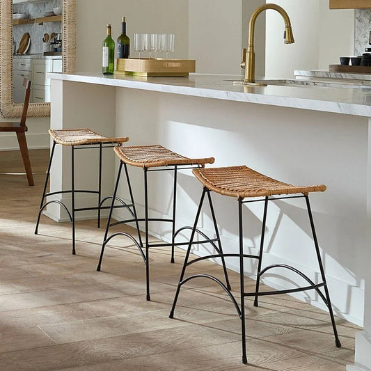 Coastal Style Woven Rattan Wing Counter Stoolout Back - LOOMLAN - Jamie Young - Counter Stools