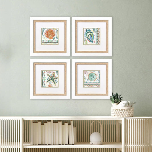 Coastline Green Framed Wall Art 4PC