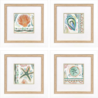 Coastline Green Framed Wall Art 4PC