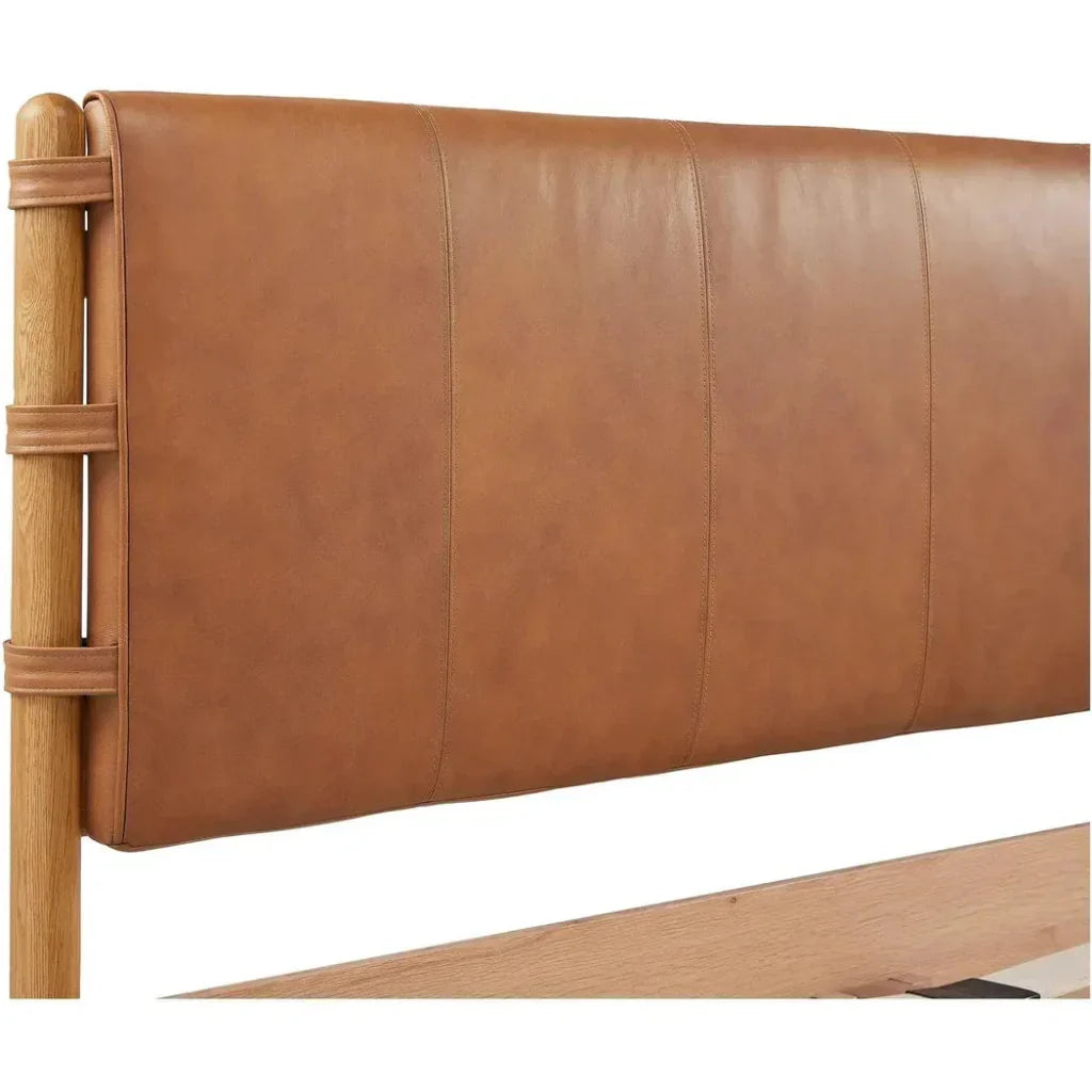 Colby Leather and Wood Camel Bed - LOOMLAN - Moe's Home - Beds