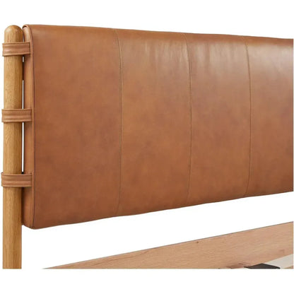 Colby Leather and Wood Camel Bed - LOOMLAN - Moe's Home - Beds