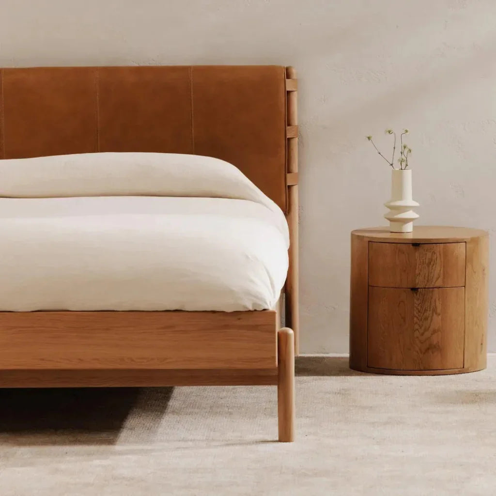 Colby Leather and Wood Camel Bed - LOOMLAN - Moe's Home - Beds