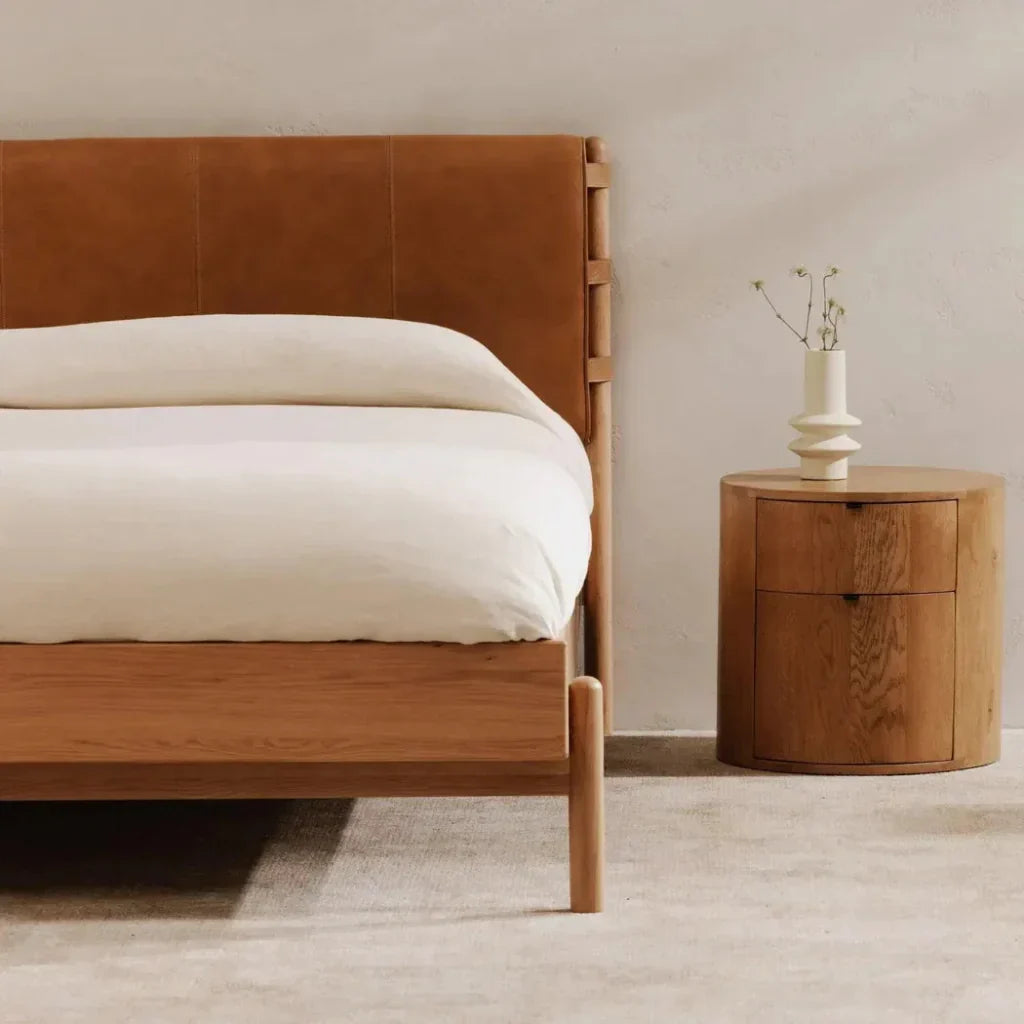 Colby Leather and Wood Camel Bed - LOOMLAN - Moe's Home - Beds