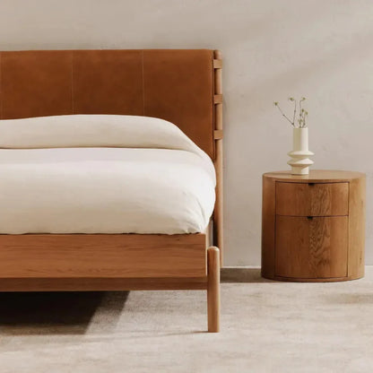 Colby Leather and Wood Camel Bed - LOOMLAN - Moe's Home - Beds