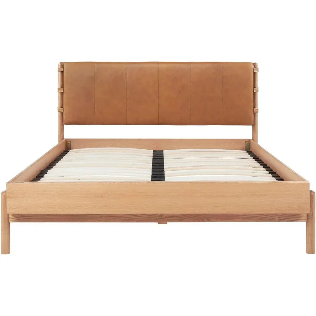 Colby Leather and Wood Camel Bed - LOOMLAN - Moe's Home - Beds