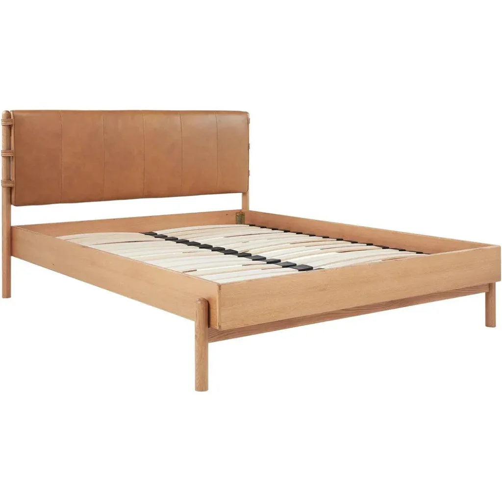 Colby Leather and Wood Camel Bed - LOOMLAN - Moe's Home - Beds