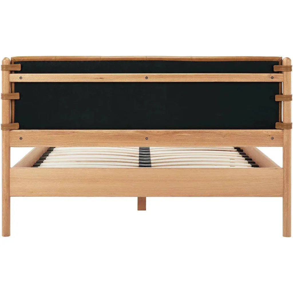 Colby Leather and Wood Camel Bed - LOOMLAN - Moe's Home - Beds