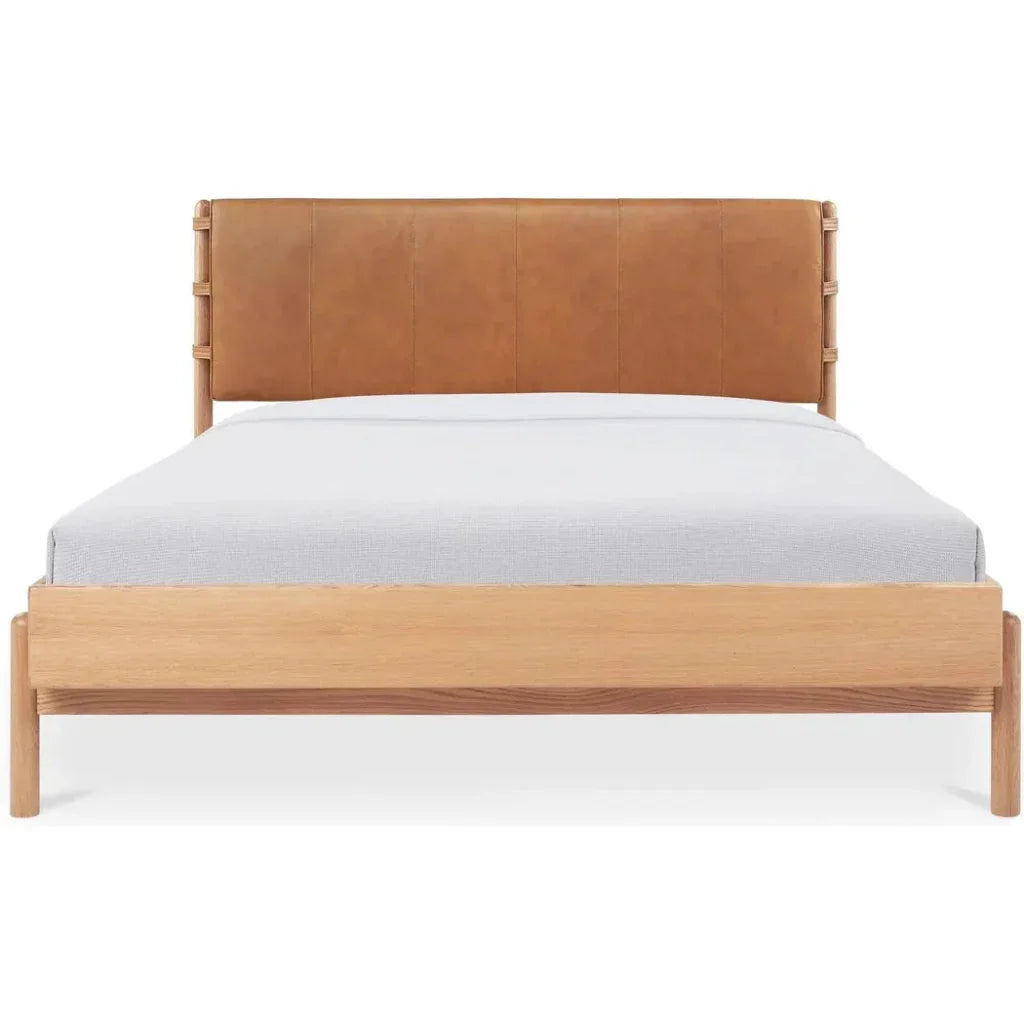 Colby Leather and Wood Camel Bed - LOOMLAN - Moe's Home - Beds