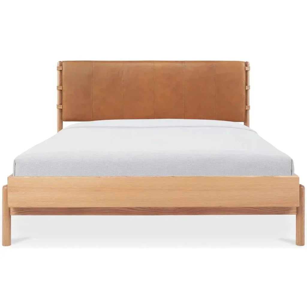 Colby Leather and Wood Camel Bed - LOOMLAN - Moe's Home - Beds