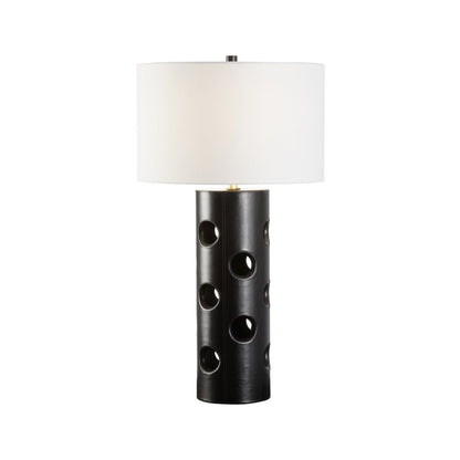 Cole Column Black Leather Table Lamp