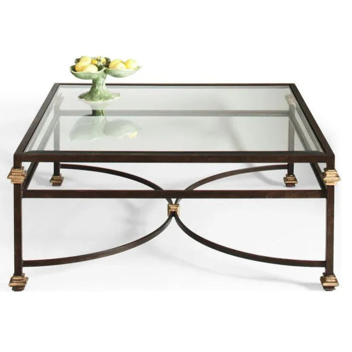 Collar Bronze Finish Glass Top Square Coffee Table - LOOMLAN - Chelsea House - Coffee Tables