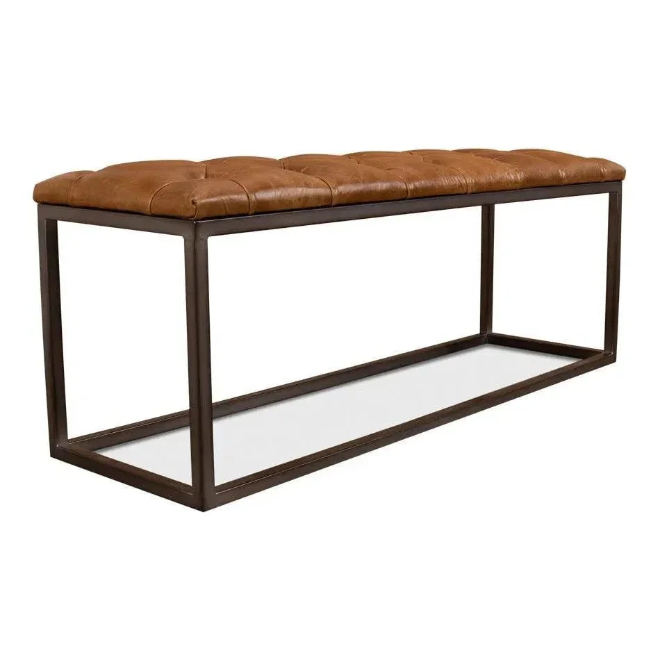 Cologne Brown Leather Bench - LOOMLAN - Sarreid - Bedroom Benches