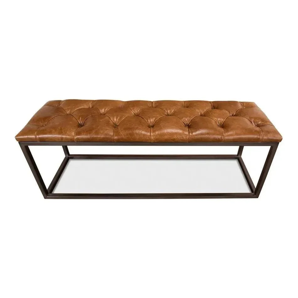 Cologne Brown Leather Bench - LOOMLAN - Sarreid - Bedroom Benches