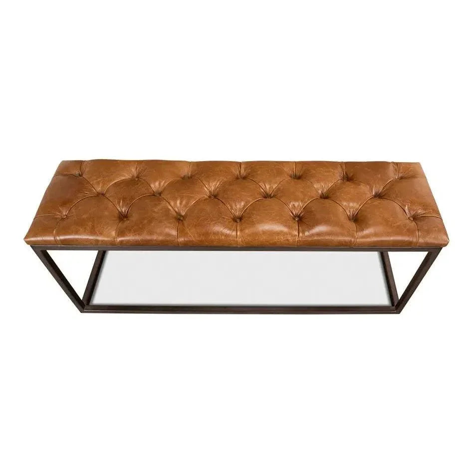 Cologne Brown Leather Bench - LOOMLAN - Sarreid - Bedroom Benches