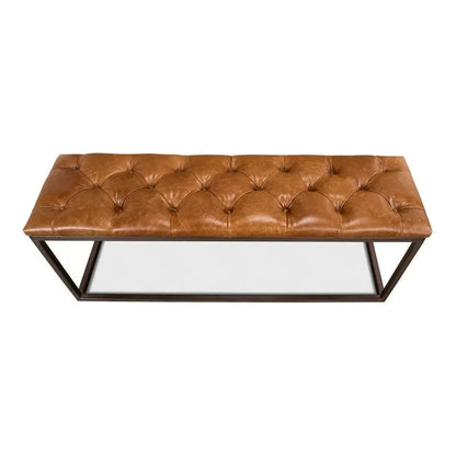 Cologne Brown Leather Bench - LOOMLAN - Sarreid - Bedroom Benches