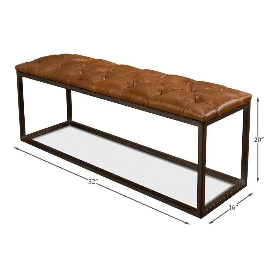 Cologne Brown Leather Bench - LOOMLAN - Sarreid - Bedroom Benches