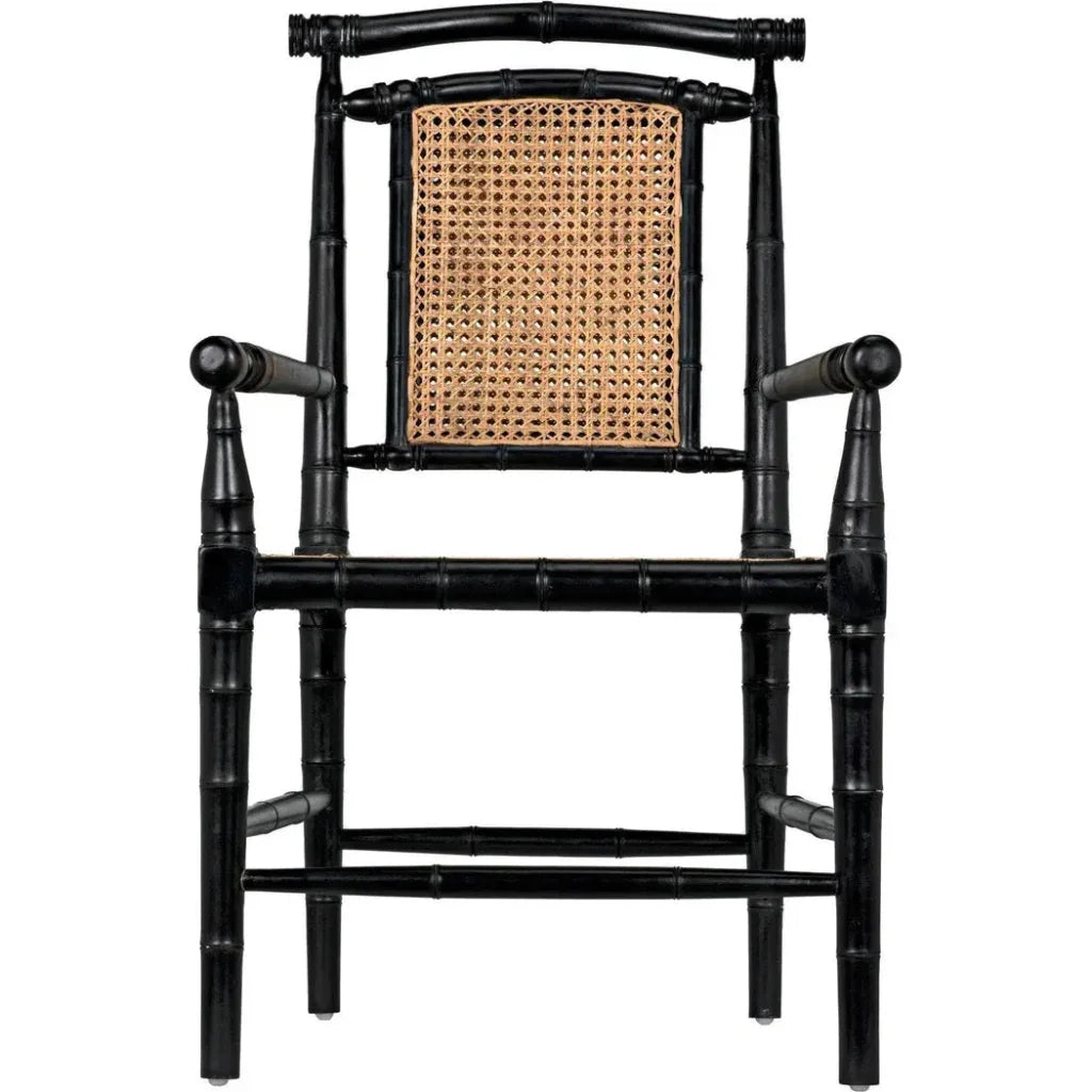 Colonial Bamboo Wood Black Arm Chair - LOOMLAN - Noir - Accent Chairs