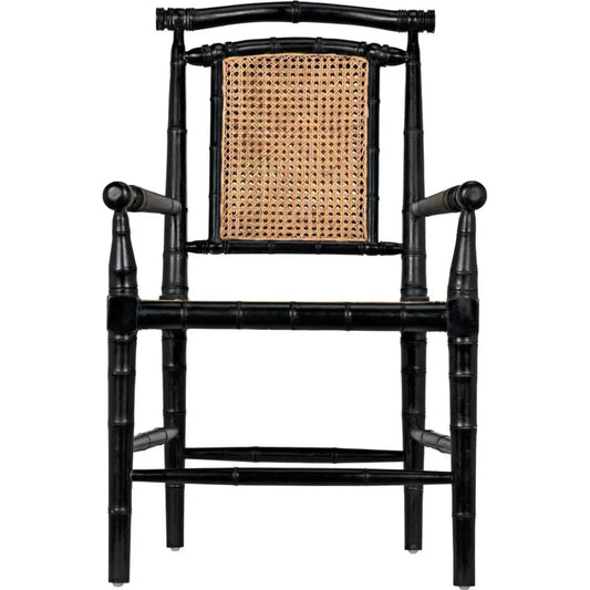Colonial Bamboo Wood Black Arm Chair - LOOMLAN - Noir - Accent Chairs