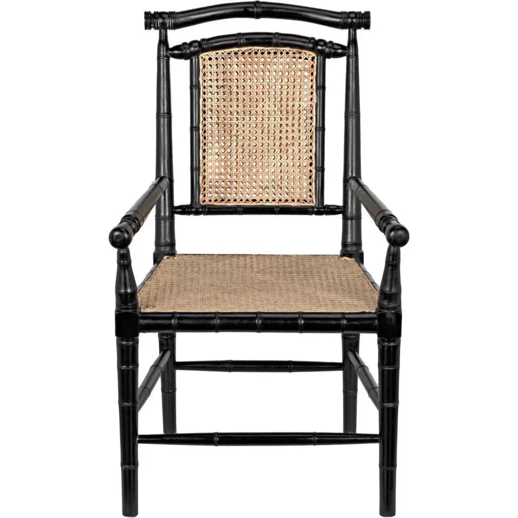 Colonial Bamboo Wood Black Arm Chair - LOOMLAN - Noir - Accent Chairs
