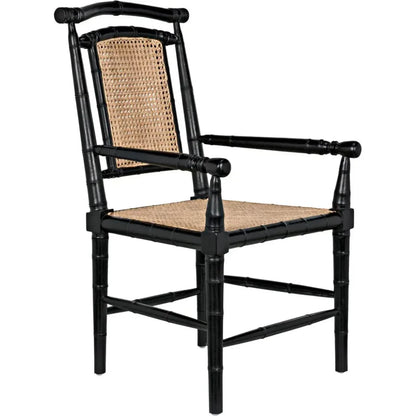 Colonial Bamboo Wood Black Arm Chair - LOOMLAN - Noir - Accent Chairs