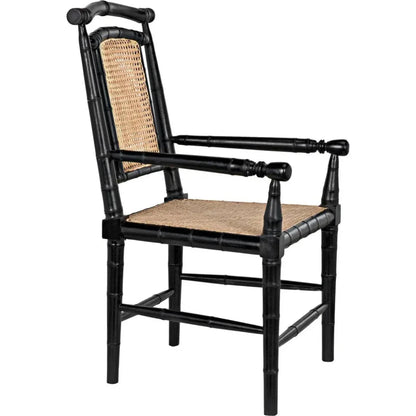 Colonial Bamboo Wood Black Arm Chair - LOOMLAN - Noir - Accent Chairs