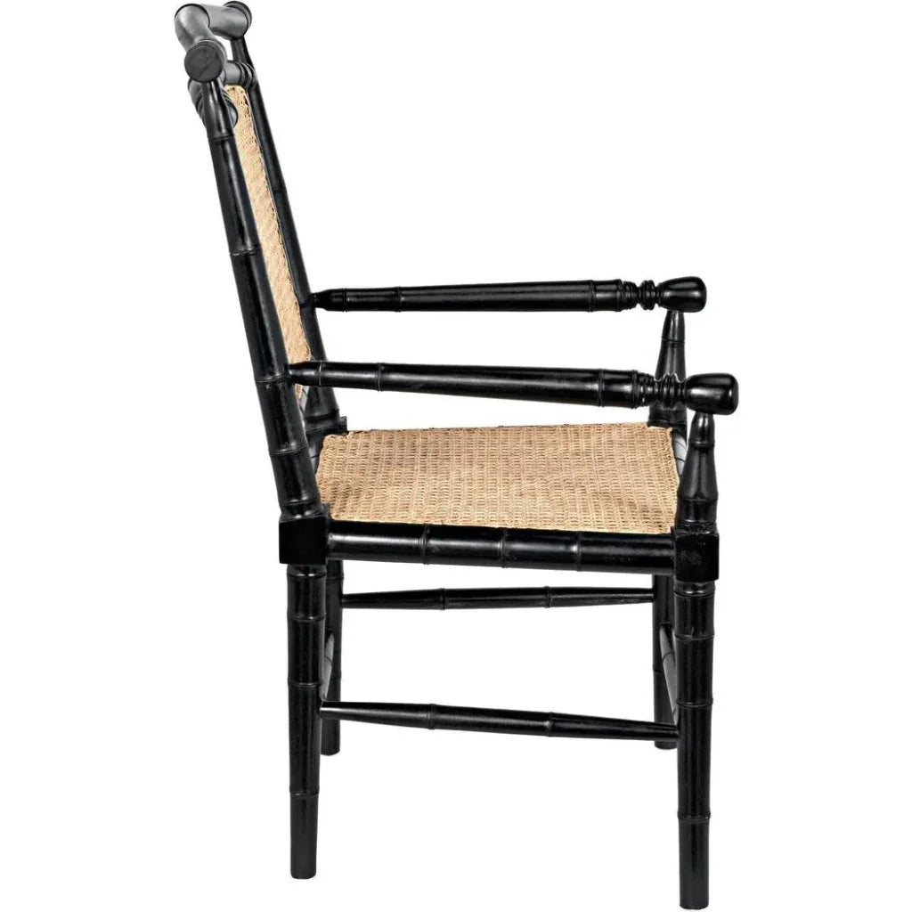 Colonial Bamboo Wood Black Arm Chair - LOOMLAN - Noir - Accent Chairs