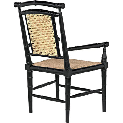 Colonial Bamboo Wood Black Arm Chair - LOOMLAN - Noir - Accent Chairs