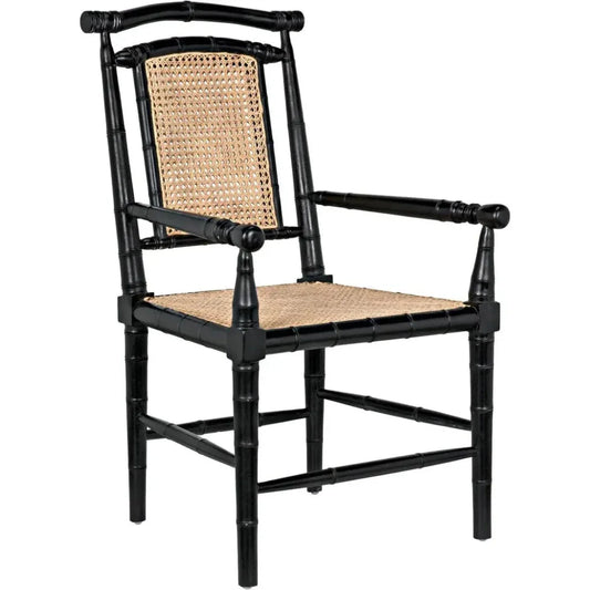 Colonial Bamboo Wood Black Arm Chair - LOOMLAN - Noir - Accent Chairs