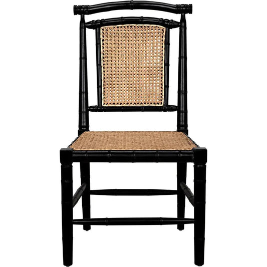 Colonial Bamboo Wood Black Side Chair - LOOMLAN - Noir - Accent Chairs