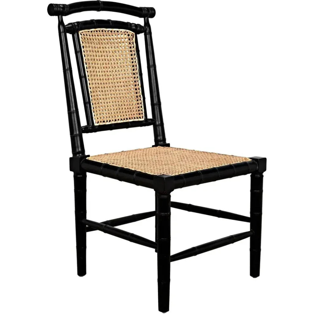 Colonial Bamboo Wood Black Side Chair - LOOMLAN - Noir - Accent Chairs