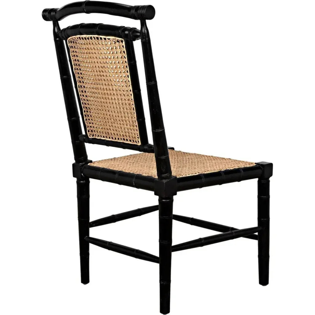 Colonial Bamboo Wood Black Side Chair - LOOMLAN - Noir - Accent Chairs