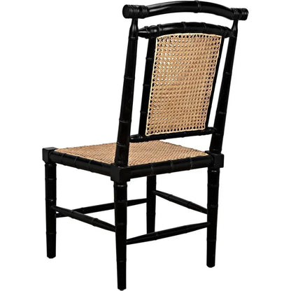 Colonial Bamboo Wood Black Side Chair - LOOMLAN - Noir - Accent Chairs