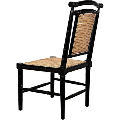 Colonial Bamboo Wood Black Side Chair - LOOMLAN - Noir - Accent Chairs