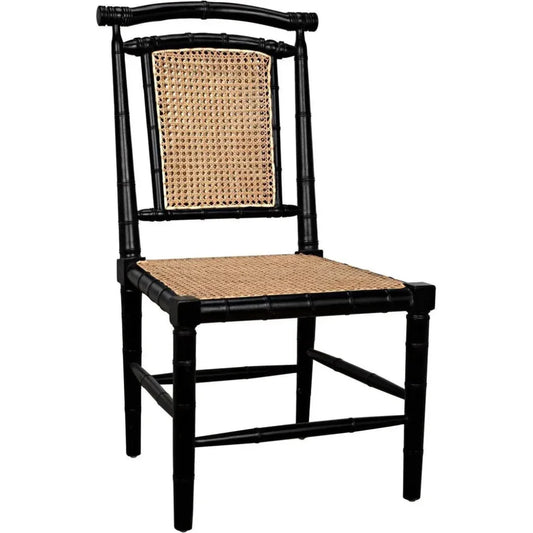 Colonial Bamboo Wood Black Side Chair - LOOMLAN - Noir - Accent Chairs