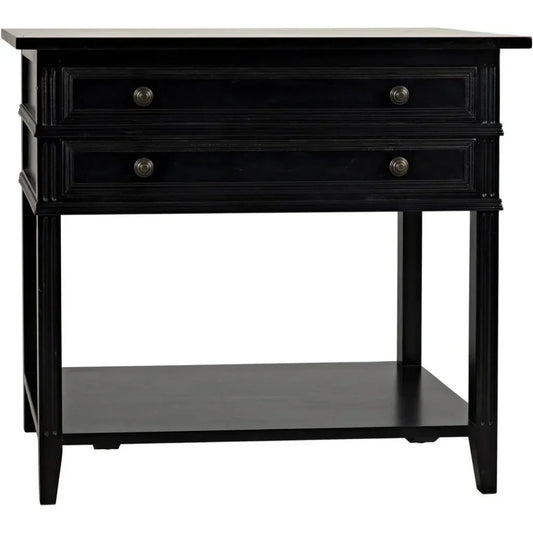 Colonial Wood Black Rectangle Side Table 2 Drawers - LOOMLAN - Noir - Side Tables