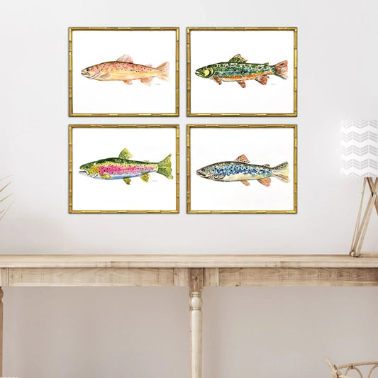 Colorful Trout Wood Framed Wall Art 4PC