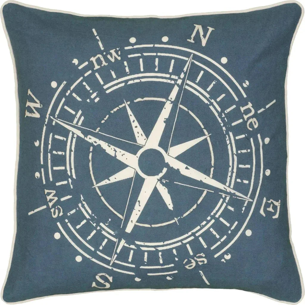 Compass Coastal Blue Throw Pillow Down Insert - LOOMLAN - LOOMLAN - Throw Pillows