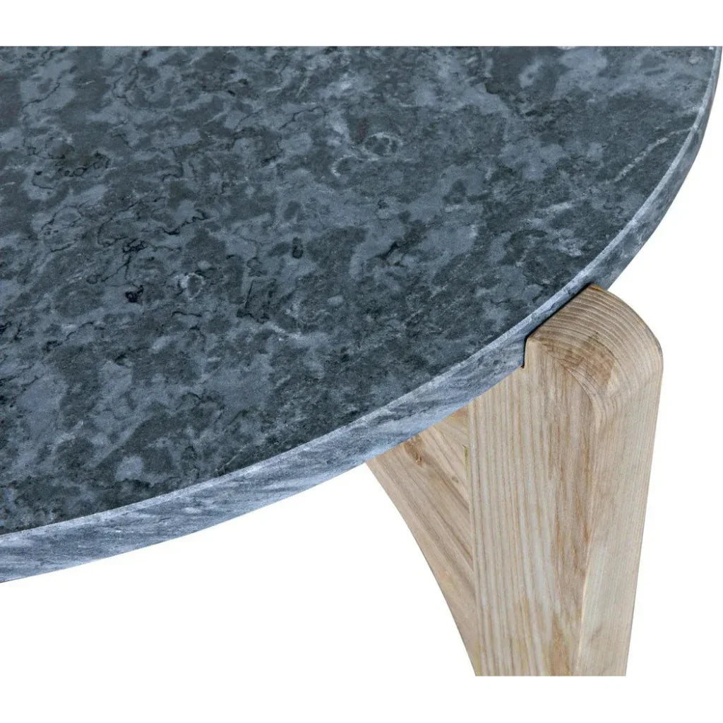 Confucius Wood & Marble Grey Round Coffee Table - LOOMLAN - Noir - Coffee Tables