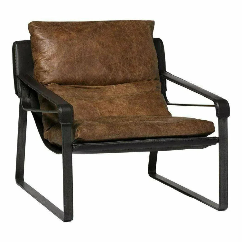 Connor Brown Leather Slipper Chair - LOOMLAN - Moe's Home - Accent Chairs