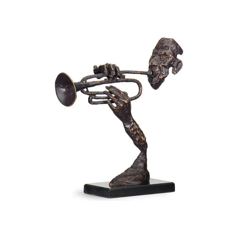 Contemporary Trumpeter Bronze Dark Finish Sculpture - LOOMLAN - Wildwood - Statues & Sculptures