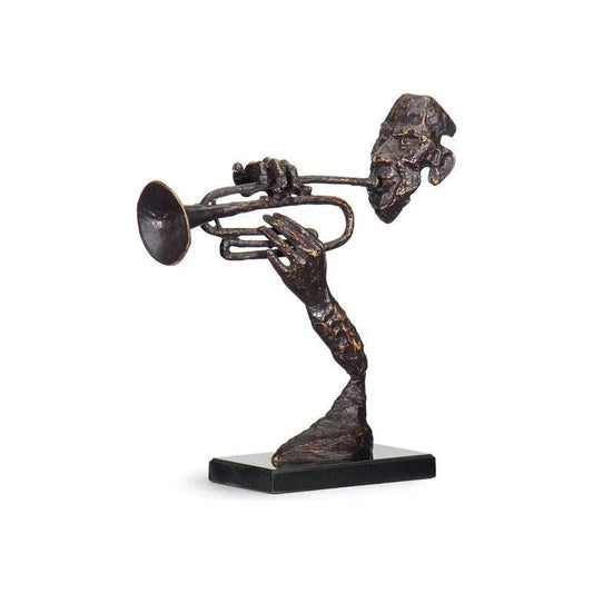 Contemporary Trumpeter Bronze Dark Finish Sculpture - LOOMLAN - Wildwood - Statues & Sculptures