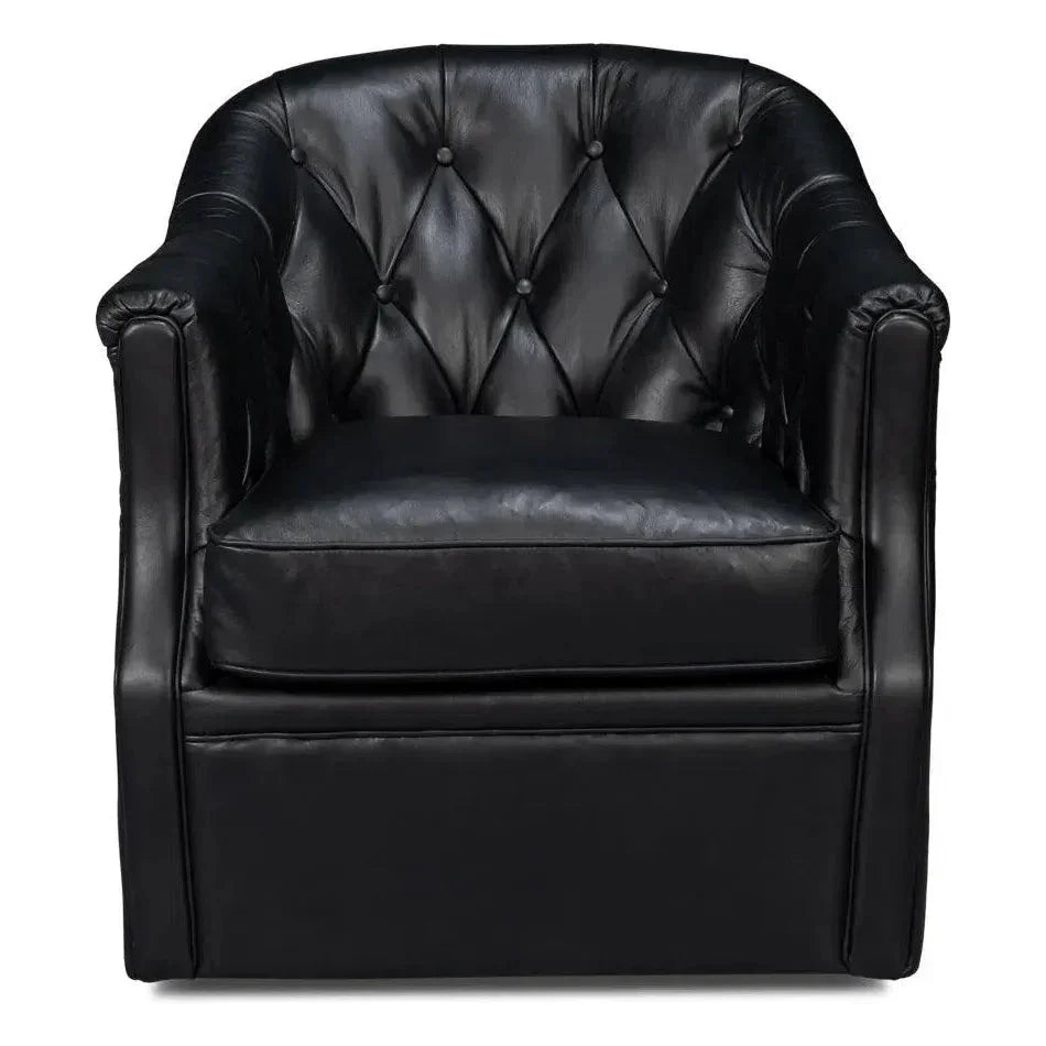 Coolidge Leather Black Swivel Arm Chair - LOOMLAN - Sarreid - Club Chairs