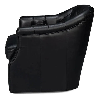 Coolidge Leather Black Swivel Arm Chair - LOOMLAN - Sarreid - Club Chairs