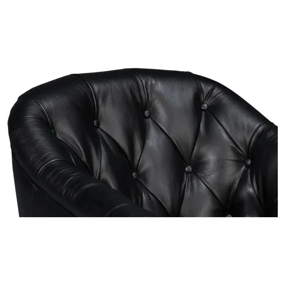 Coolidge Leather Black Swivel Arm Chair - LOOMLAN - Sarreid - Club Chairs