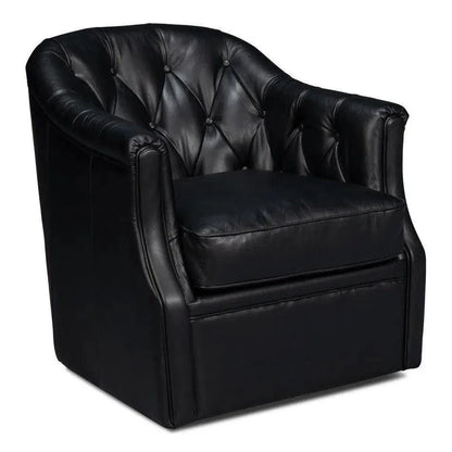 Coolidge Leather Black Swivel Arm Chair - LOOMLAN - Sarreid - Club Chairs