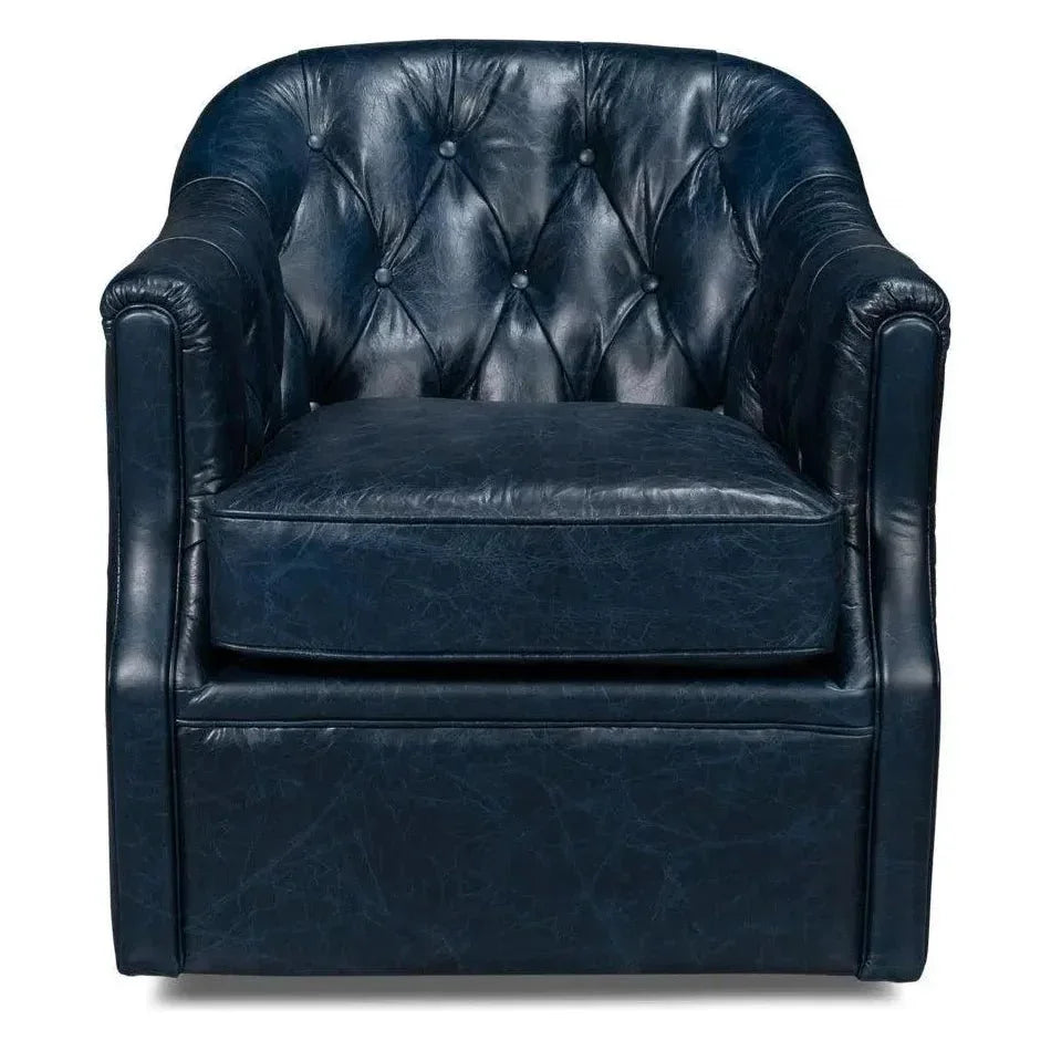 Coolidge Leather Blue Swivel Arm Chair - LOOMLAN - Sarreid - Club Chairs