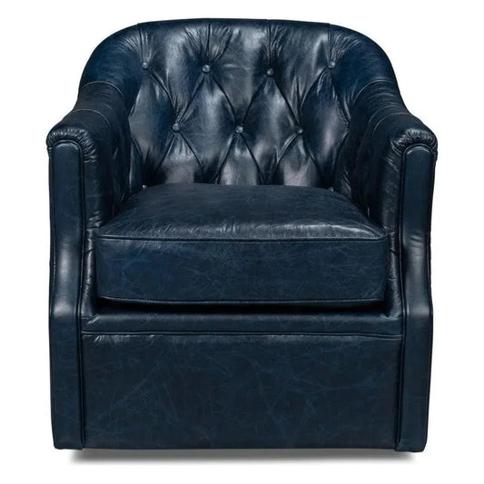 Coolidge Leather Blue Swivel Arm Chair - LOOMLAN - Sarreid - Club Chairs