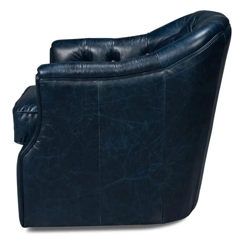 Coolidge Leather Blue Swivel Arm Chair - LOOMLAN - Sarreid - Club Chairs